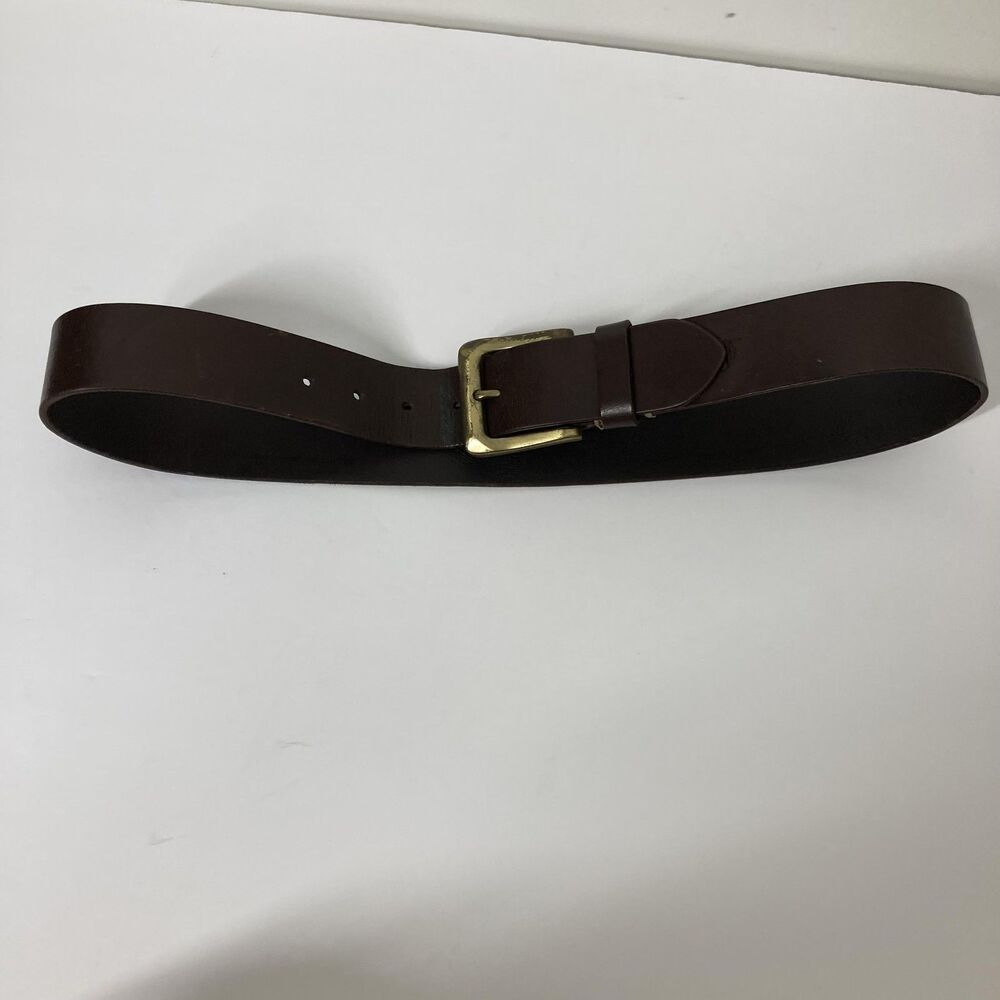 Timberland Leather Belt Mens 32 Brown Antique Brass Buckle Tree Logo Casual - Picture 8 of 14